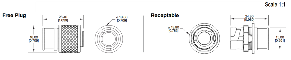 Technische Zeichnung - Positronic Talon Mini Rundsteckverbinder